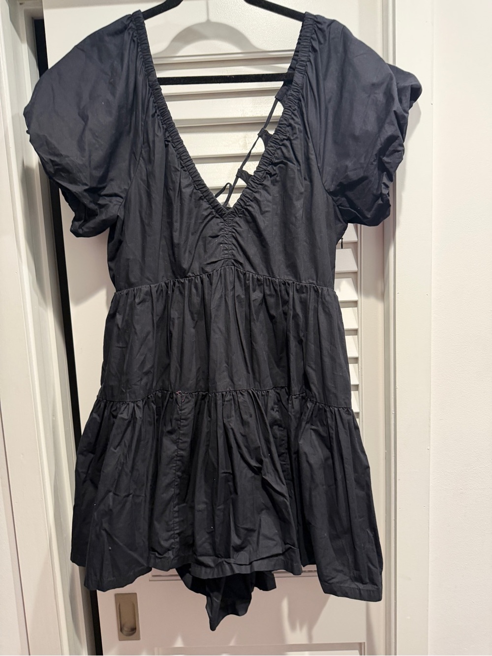 Anthropologie Black Tiered V-Neck Babydoll Dress- Large